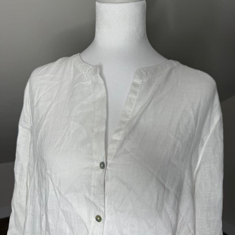 Sigrid Olsen 100% Linen Boho Tunic Blouse – White Oversized Button Down Sz M - Picture 2 of 7